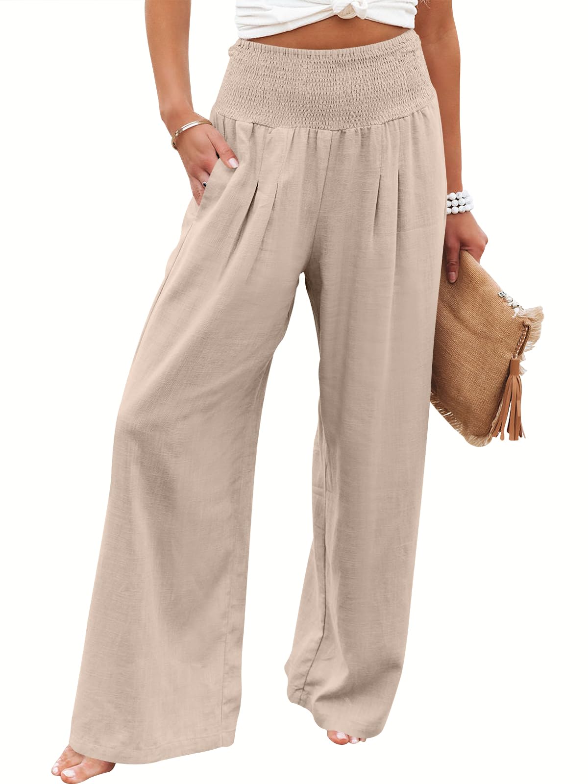 Linen Palazzo Pants Women Wide Leg High Waist Summer Boho Casual Lounge Pants