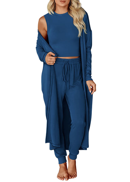 KIRUNDO 3 Piece Lounge Sets for Women Airport Travel Vacation Outfits 2025 Fall Cardigan Matching Sleeveless Top Jogger Pants