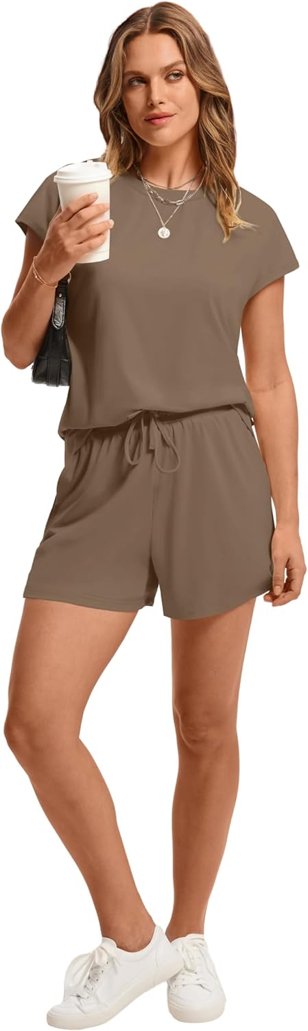 Women's 2 Piece Summer Lounge Set Crew Neck Short Sleeve Tracksuit