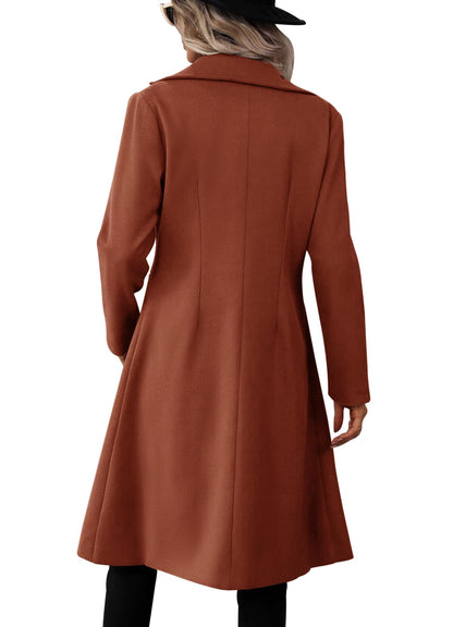 Danedvi Womens Long Double Breasted Coats Lapel Collar Pea Coat Winter Slim Fit Jackets Trench Coat Outwear