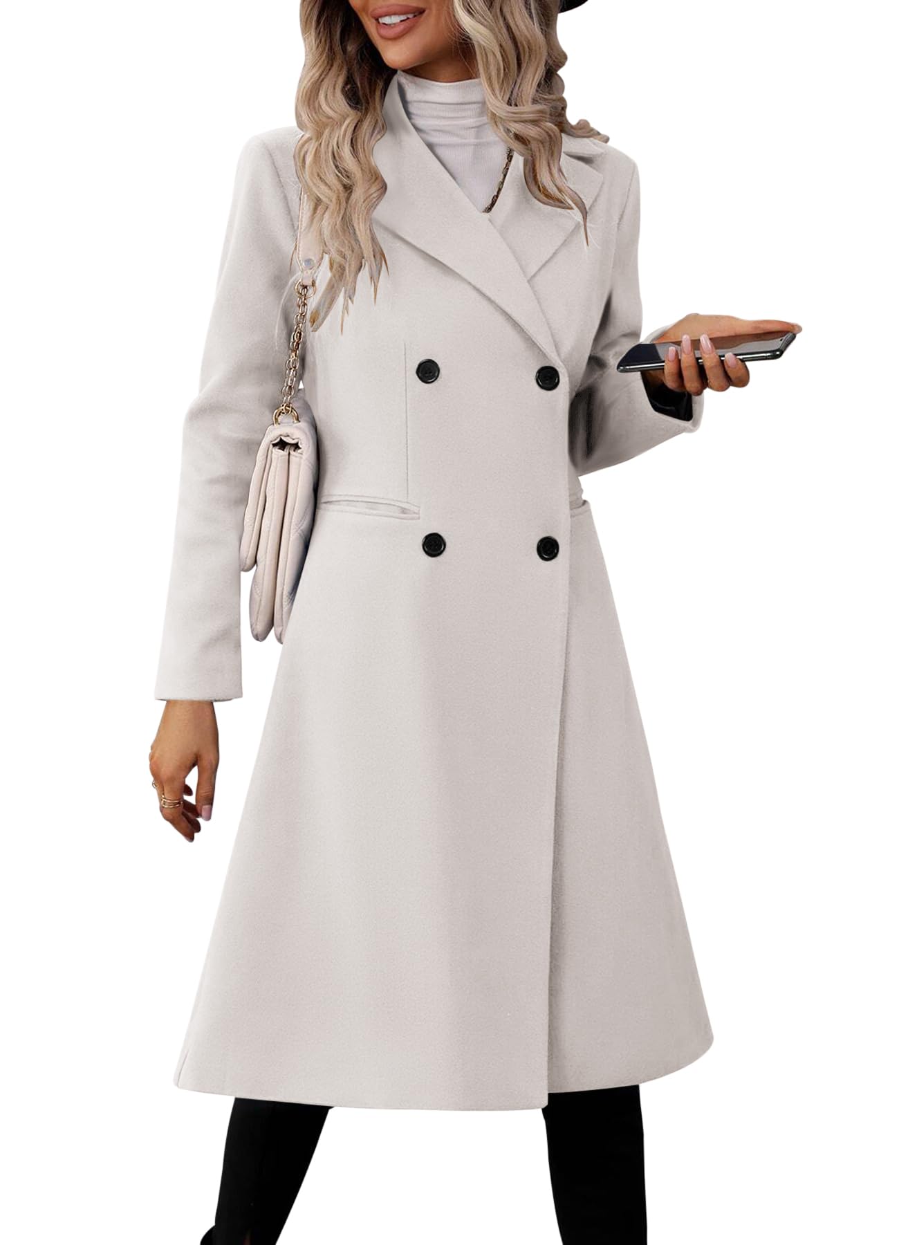 Danedvi Womens Long Double Breasted Coats Lapel Collar Pea Coat Winter Slim Fit Jackets Trench Coat Outwear