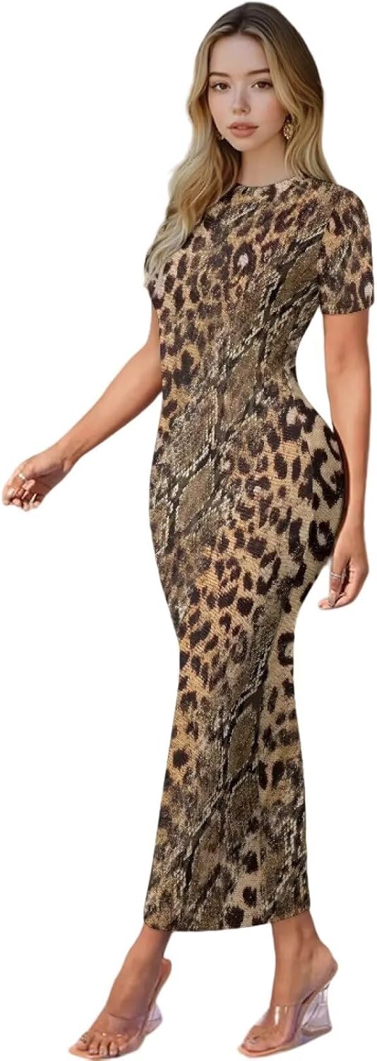 Women's Jamaican Flag Bodycon Midi Dress Short Sleeve 3X-Large Snakeskin Leopard Print