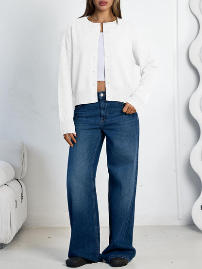 Women's Cropped Cardigan Sweaters - Lightweight Fall Button Up Knit