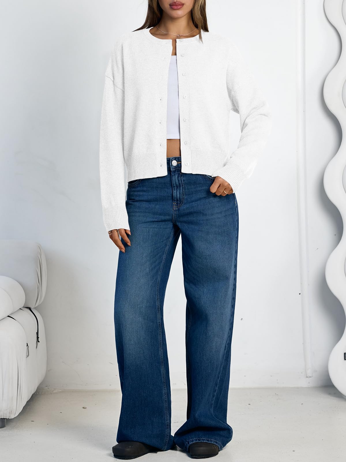 Women's Cropped Cardigan Sweaters - Lightweight Fall Button Up Knit