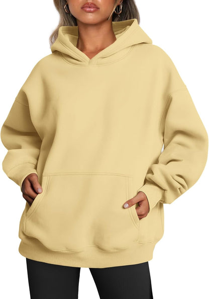 Oversized Fleece Hoodie - Thick Pullover Sweatshirt for Fall & Winter Small Light Yellow