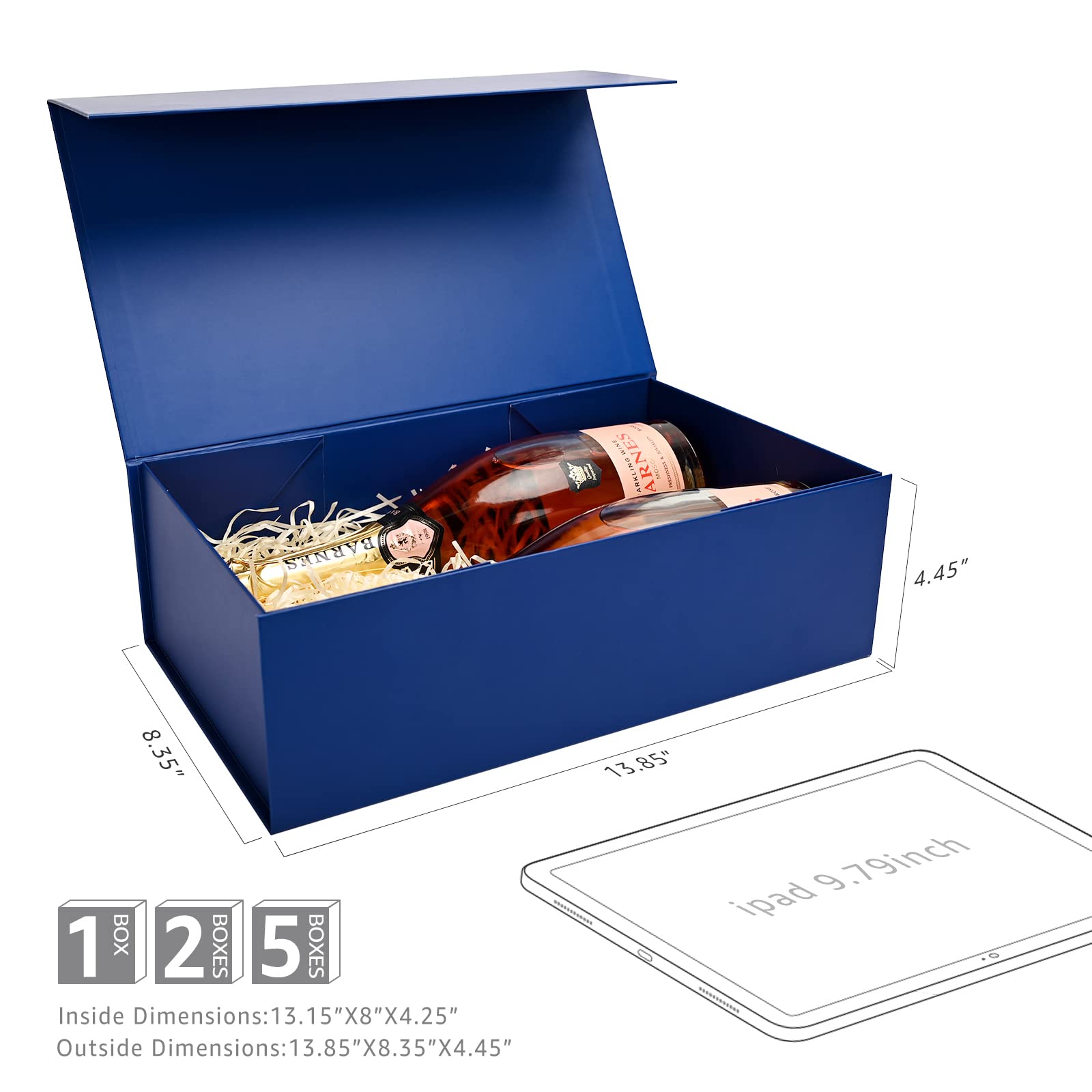Gift Boxes with Lids 2 Pack - Magnetic Closure with Ribbon, Card, Filler & Sticker