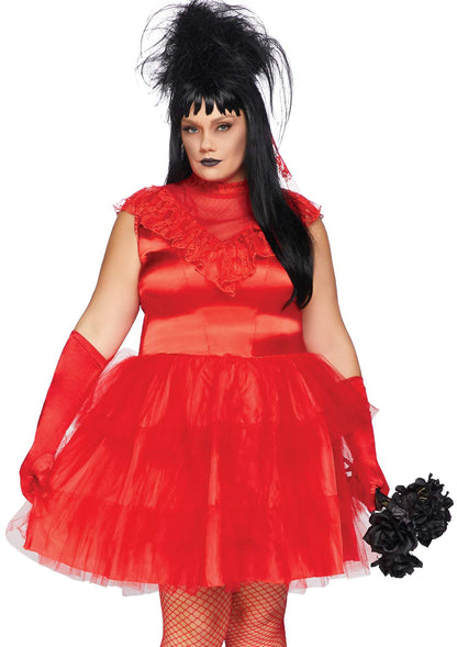 Beetle Bride Costume - Women's 80s Halloween Outfit with Lace Dress and Veil