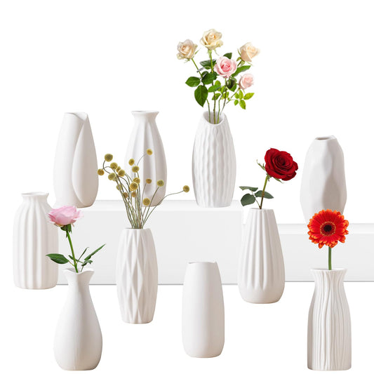 White Ceramic Bud Vases Set of 10 - 5 Inch Small Mini Vases for Flowers Centerpieces Decor 10pcs-01