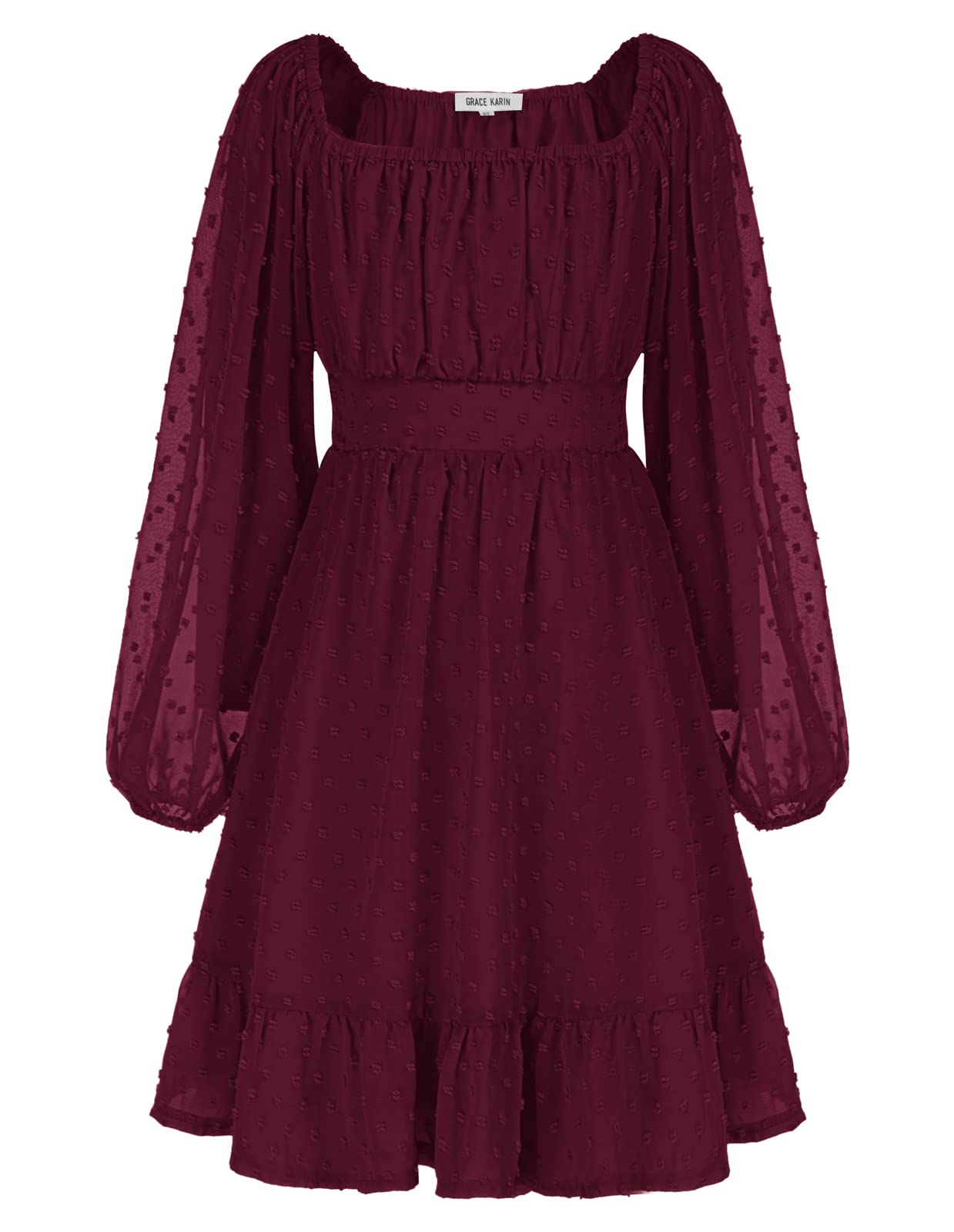 GRACE KARIN Girls Ruffle Tiered Dress Long Sleeve Swiss Dot Flowy A-Line Dress 6-14Y