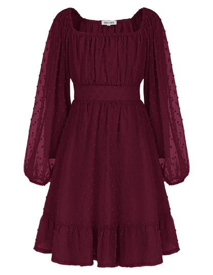 GRACE KARIN Girls Ruffle Tiered Dress Long Sleeve Swiss Dot Flowy A-Line Dress 6-14Y