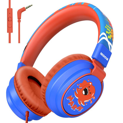 Kids Headphones Volume Limited 85/94dB - Wired Over-Ear Foldable Headset with Microphone Pink Blue Cartoon