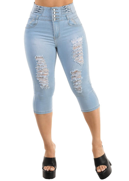 Butt Lifting Denim Capris for Women - High Waisted Stretch Levanta Cola Capris