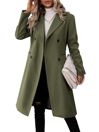 Danedvi Womens Long Double Breasted Coats Lapel Collar Pea Coat Winter Slim Fit Jackets Trench Coat Outwear