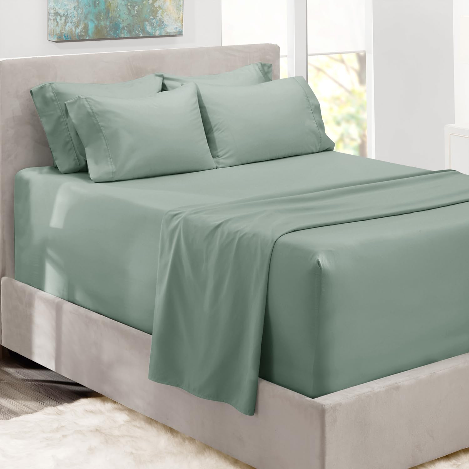 King Size Deep Pocket Sheet Set 6 Piece - Extra Deep Fitted Sheets 18-24 Inch Microfiber Linen