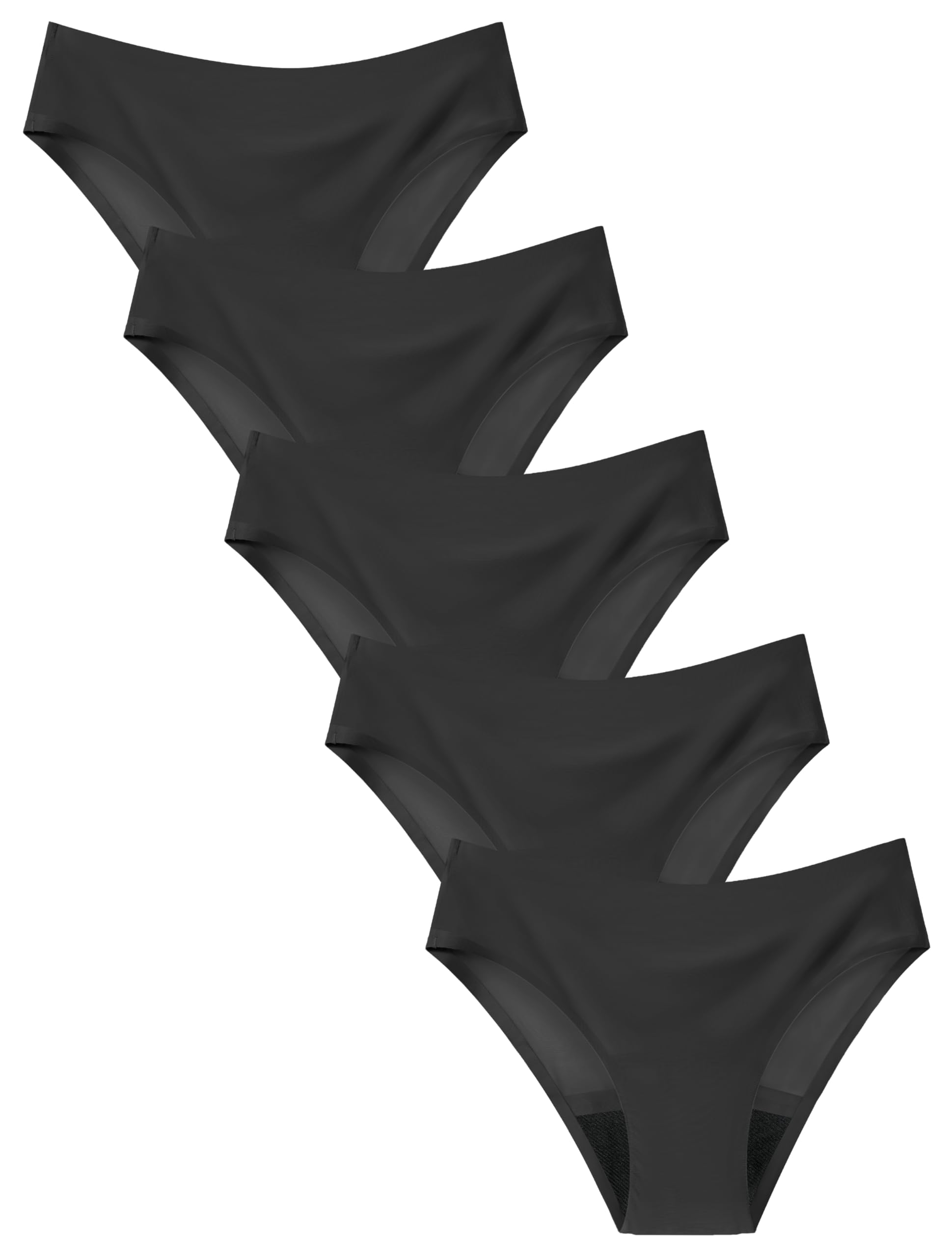 Teen Period Underwear 5-Pack - Seamless Leakproof Menstrual Panties for Girls 5 Black