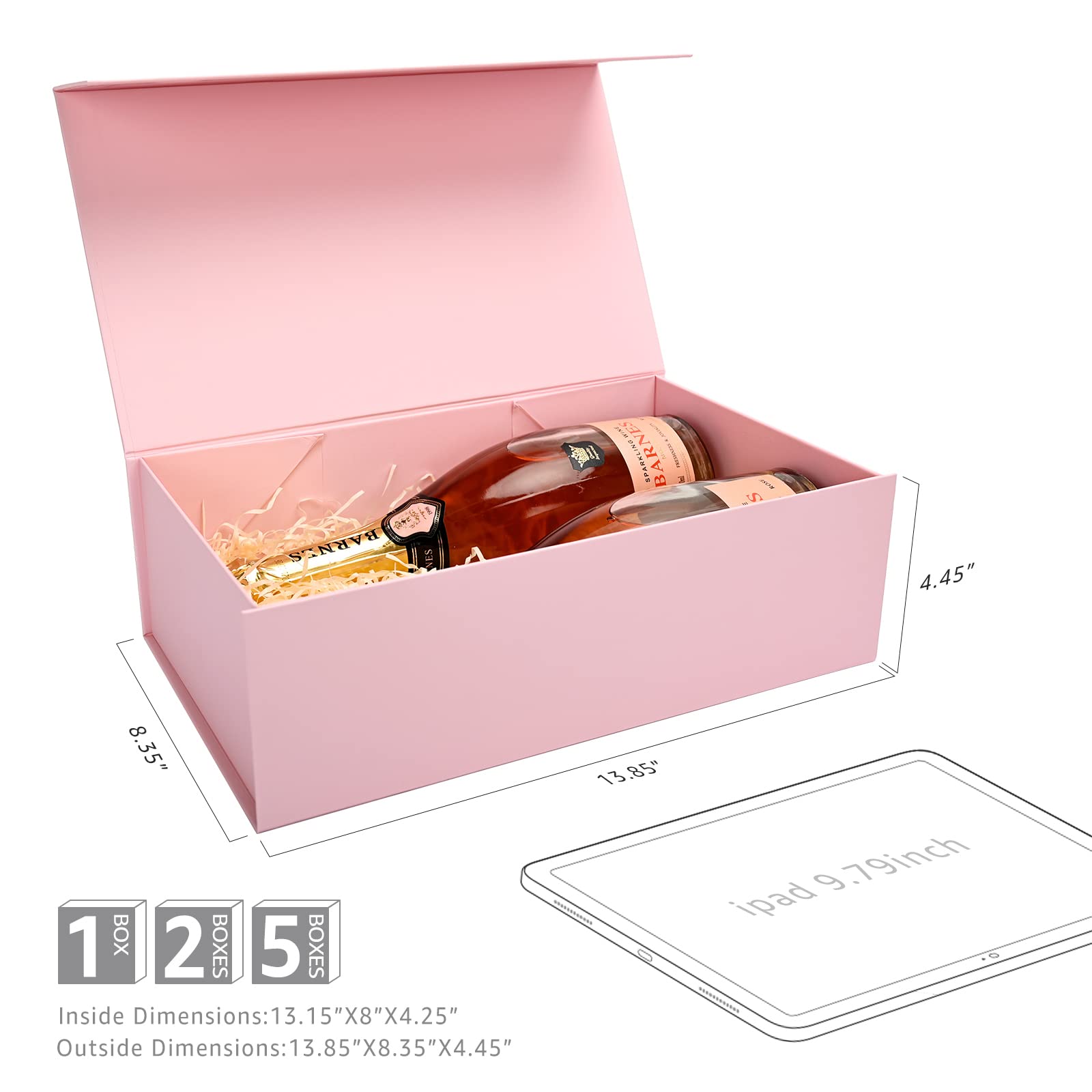 Gift Boxes with Lids 2 Pack - Magnetic Closure with Ribbon, Card, Filler & Sticker