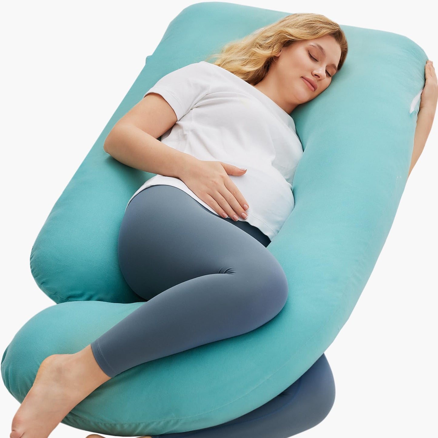 U-Shaped Full Body Pregnancy Pillow 57 Inch Maternity Support Pillow Tiffany Blue