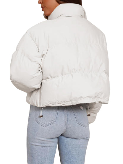 Imily Bela Womens Cropped Puffer Jackets Long Sleeve Stand Collar Coats Quilted Zipper Outerwear