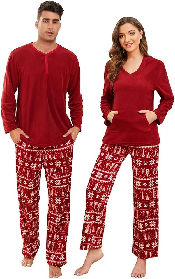 U2SKIIN Couple Pajama Sets, Plaid Pajama Set for Men and Women Soft Warm Pjs Set