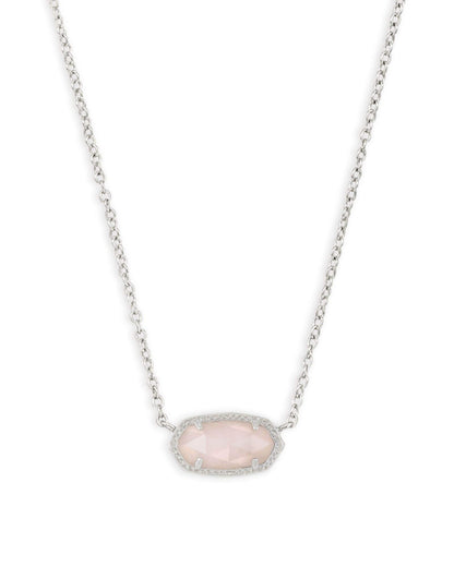 Kendra Scott Elisa Pendant Necklace - 14k Gold Plated Delicate Fashion Jewelry for Women RHODIUM - ROSE QUARTZ