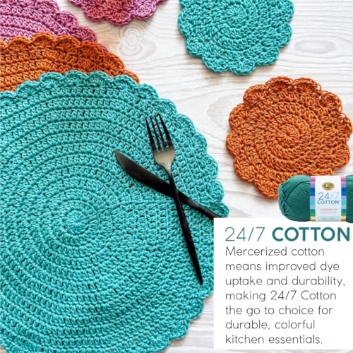 Lion Brand Yarn, 24/7 Cotton Mercerized Lightweight Yarn for Knitting, Crochet, and Crafts, Rose, 1 Pack, 185 Yards of Natural Fiber for Breathable Tops, Durable Bags, and Easy-Care Dish Cloths