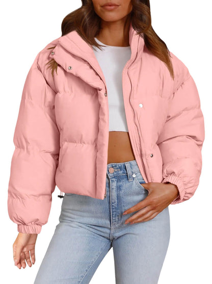 Imily Bela Womens Cropped Puffer Jackets Long Sleeve Stand Collar Coats Quilted Zipper Outerwear