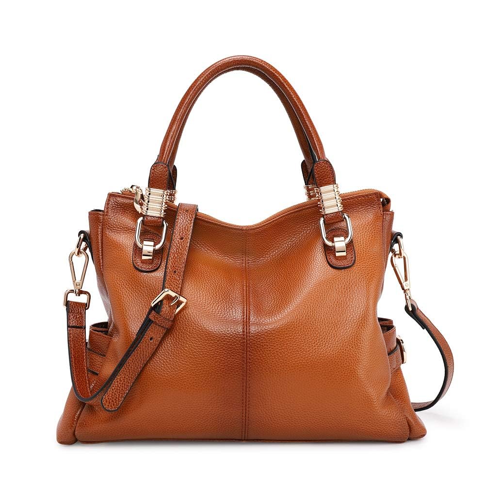 Women Genuine Leather Handbag - Soft Satchel Tote Shoulder Bag with Adjustable Strap