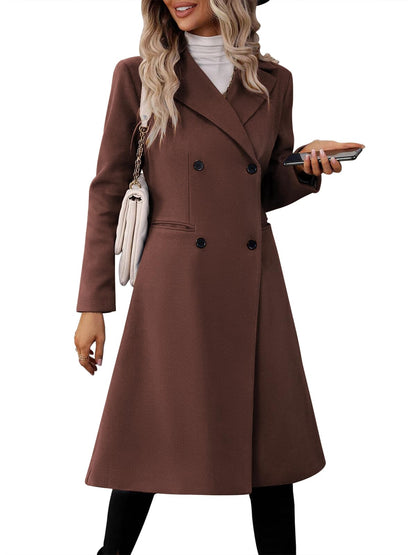 Danedvi Womens Long Double Breasted Coats Lapel Collar Pea Coat Winter Slim Fit Jackets Trench Coat Outwear