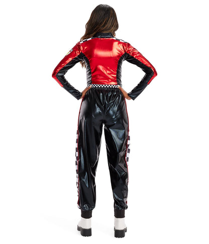 Women's Front Zip Halloween Bodysuit - Shiny Two Piece Astronaut Costume