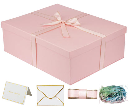 Large Gift Box with Lid 16.5x13x5.5 inches - Includes Card, Ribbons & Filler 1 Count (Pack of 1) 03-pink