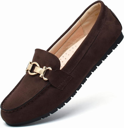 Women Loafers - Comfortable Slip On Business Casual Penny Loafers Coffee Suede