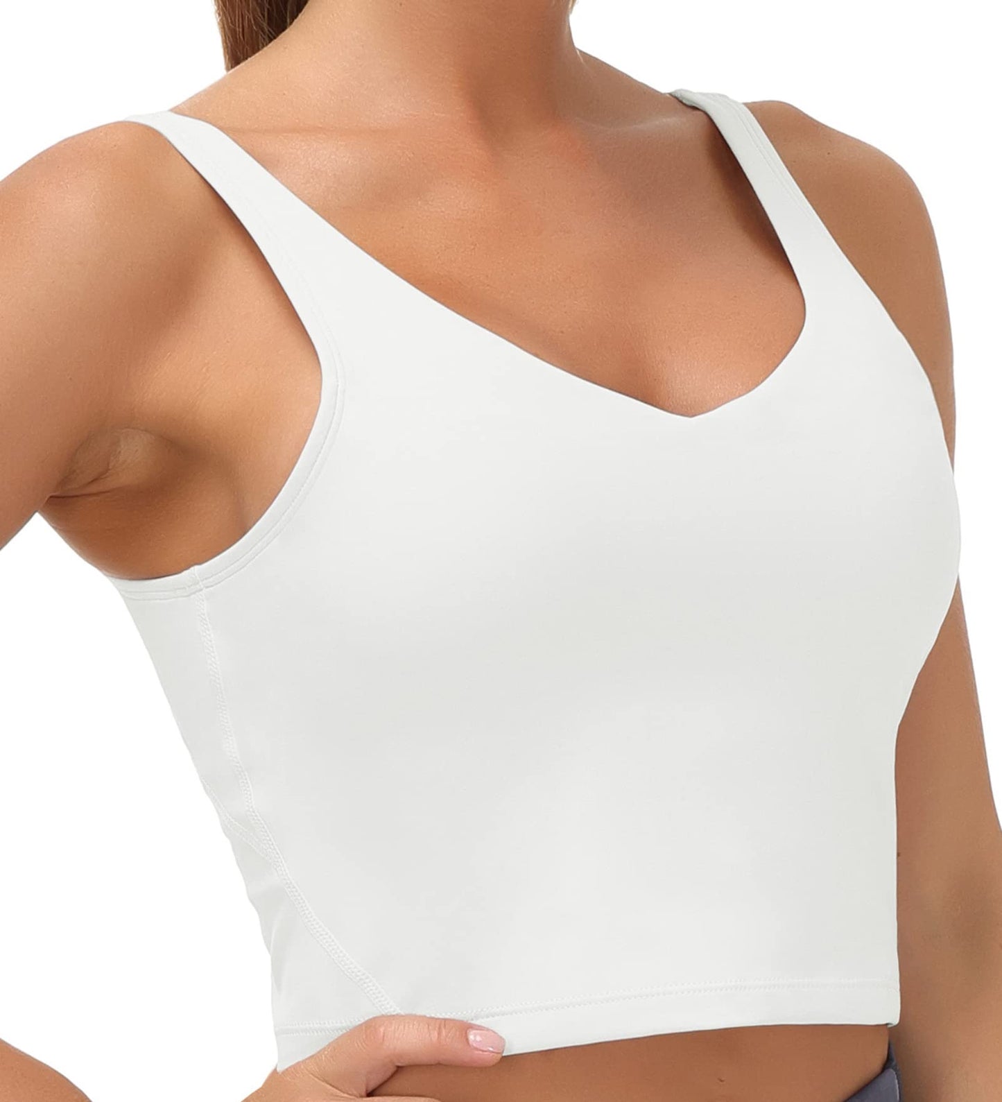 Longline Sports Bra Women Wirefree Padded Medium Support Workout Bra Off-white