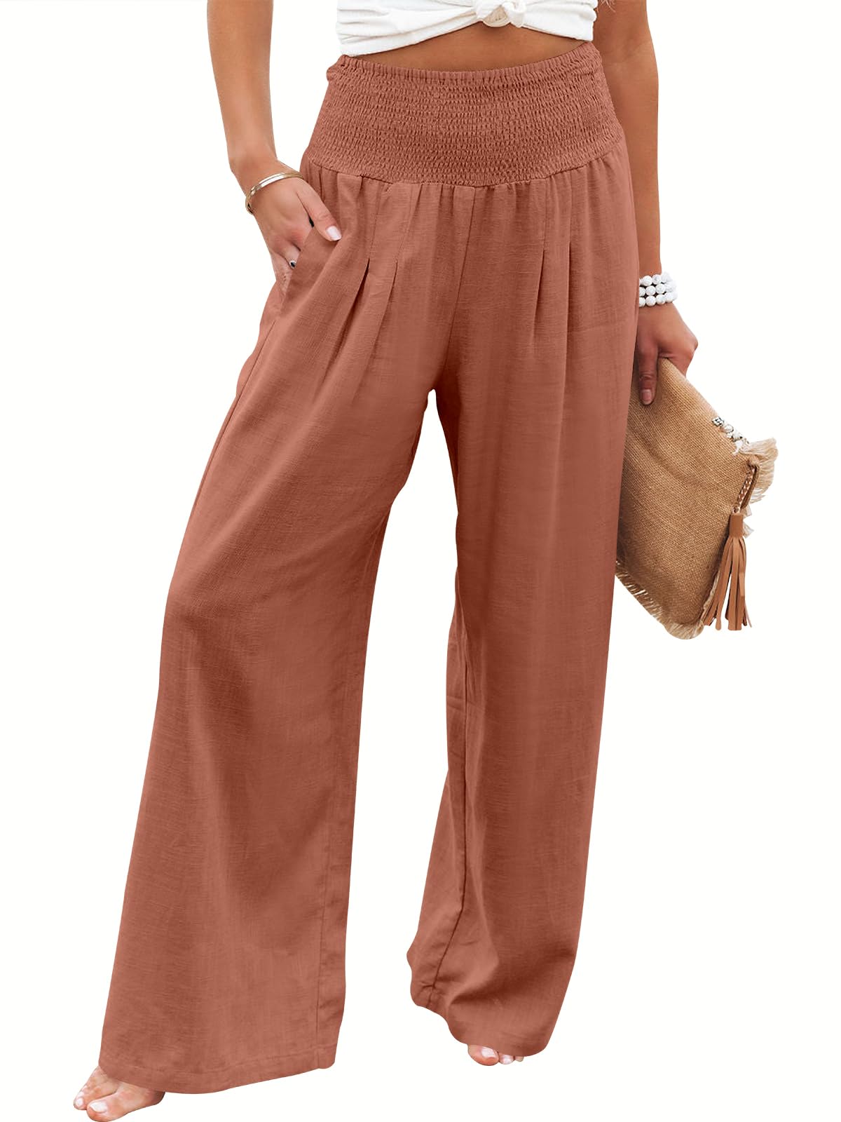 Linen Palazzo Pants Women Wide Leg High Waist Summer Boho Casual Lounge Pants