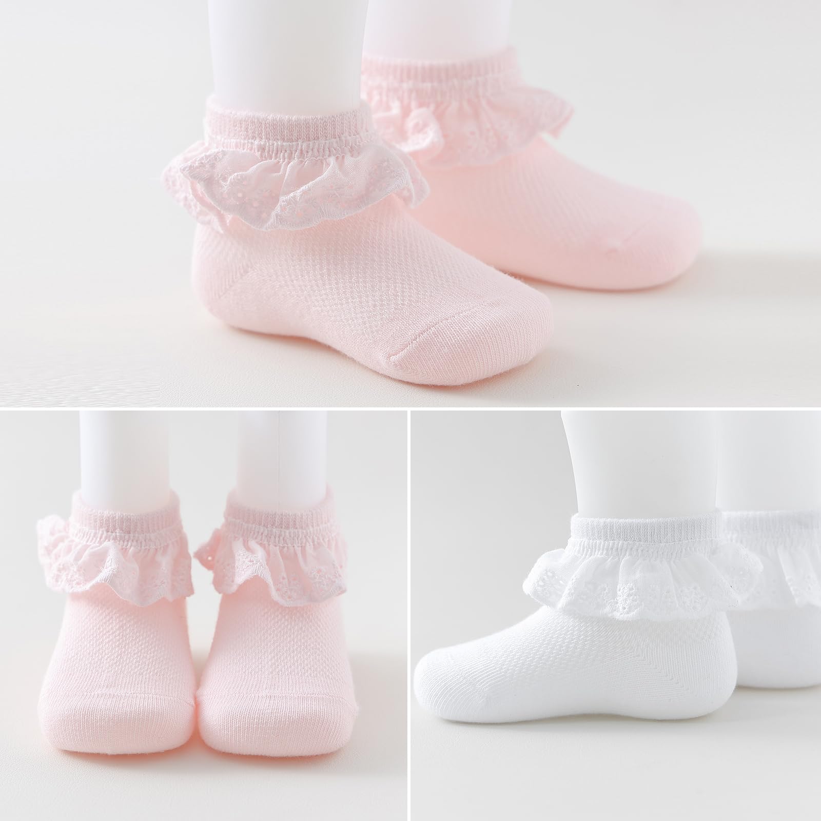 Baby Girl Lace Socks - Newborn Eyelet Ruffle Crew Socks 0-6 6-12 12-24 Months Cotton