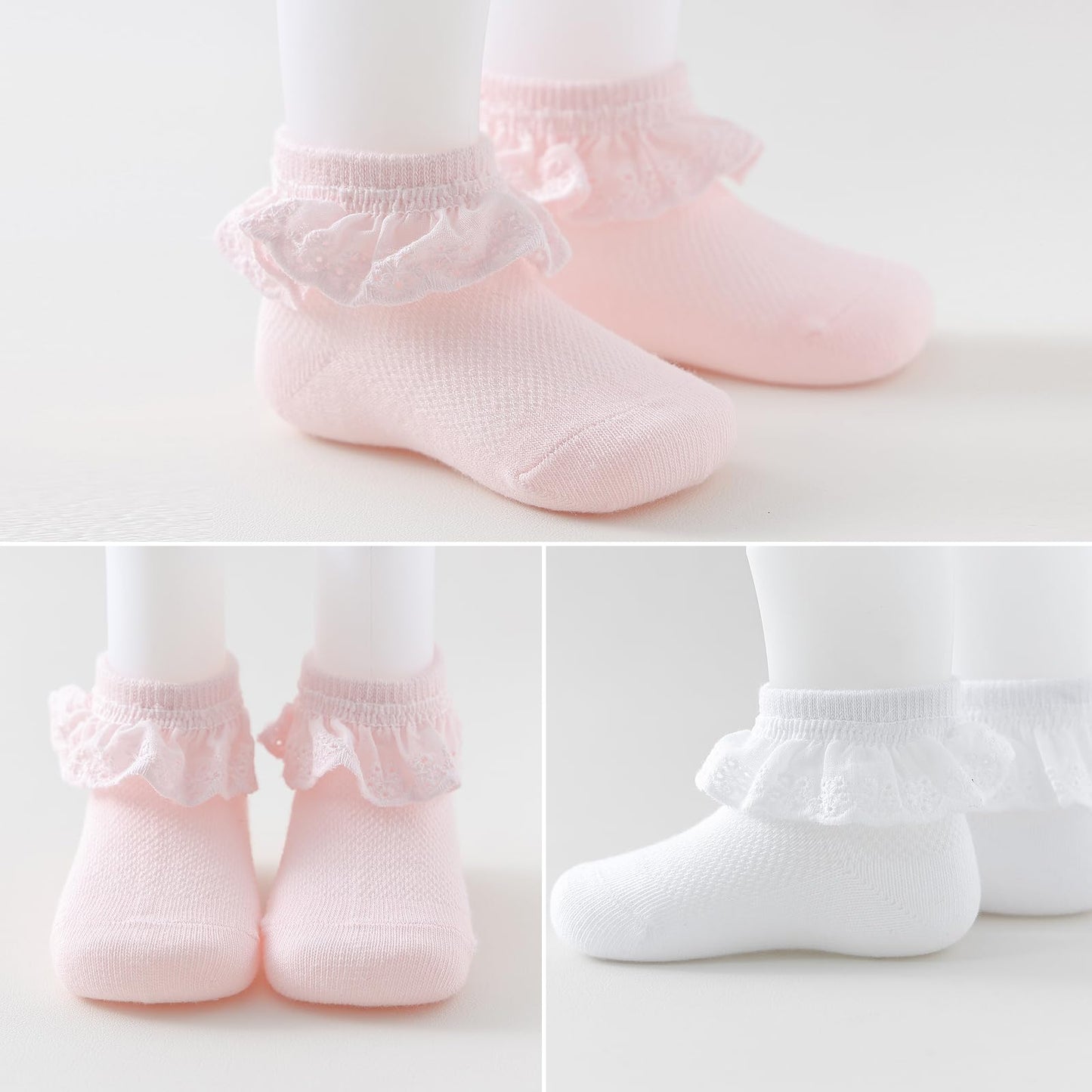 Baby Girl Lace Socks - Newborn Eyelet Ruffle Crew Socks 0-6 6-12 12-24 Months Cotton