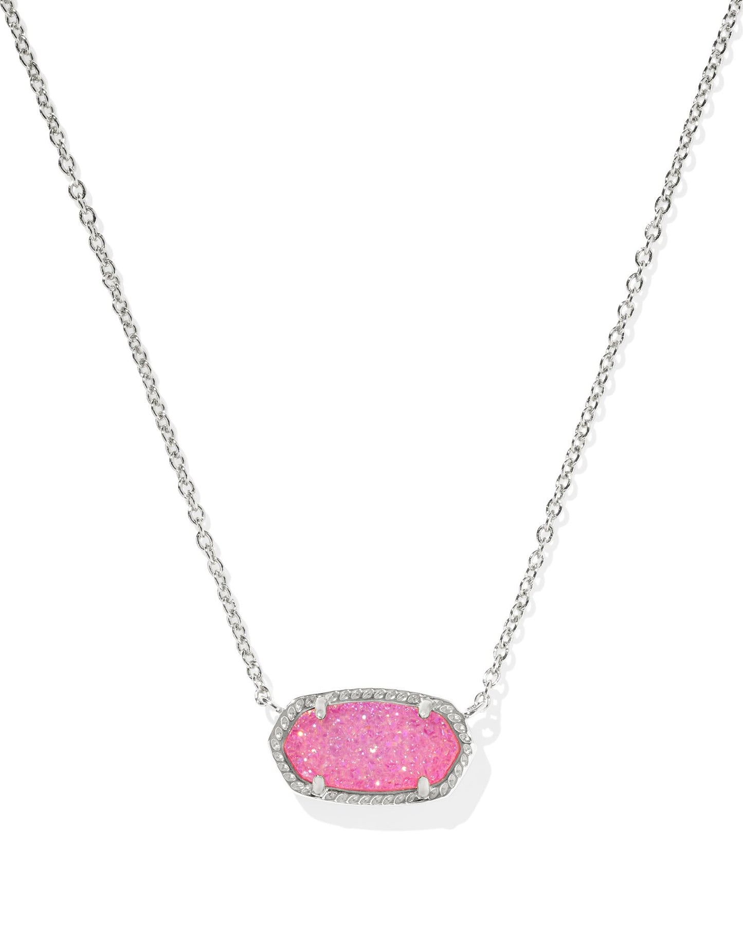 Kendra Scott Elisa Pendant Necklace - 14k Gold Plated Delicate Fashion Jewelry for Women RHODIUM - HOT PINK DRUSY