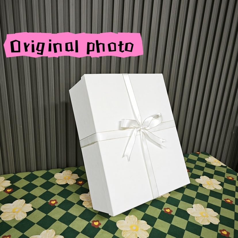 Large Gift Box with Lid 16.5x13x5.5 inches - Includes Card, Ribbons & Filler