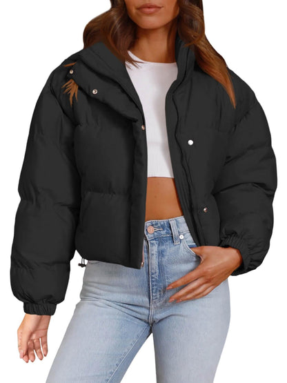 Imily Bela Womens Cropped Puffer Jackets Long Sleeve Stand Collar Coats Quilted Zipper Outerwear