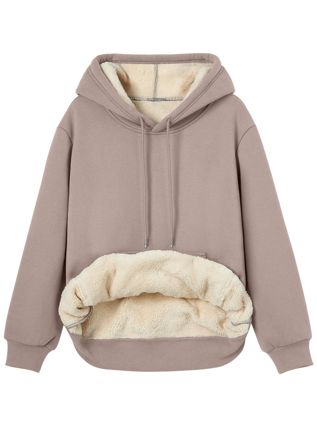 Women's Winter Fleece Sherpa Lined Hoodie - Warm Pullover Sweatshirt Coffee Grey