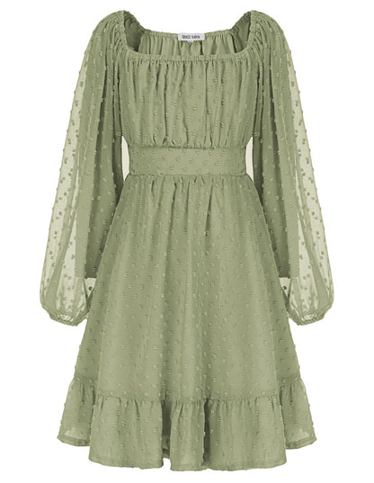 GRACE KARIN Girls Ruffle Tiered Dress Long Sleeve Swiss Dot Flowy A-Line Dress 6-14Y