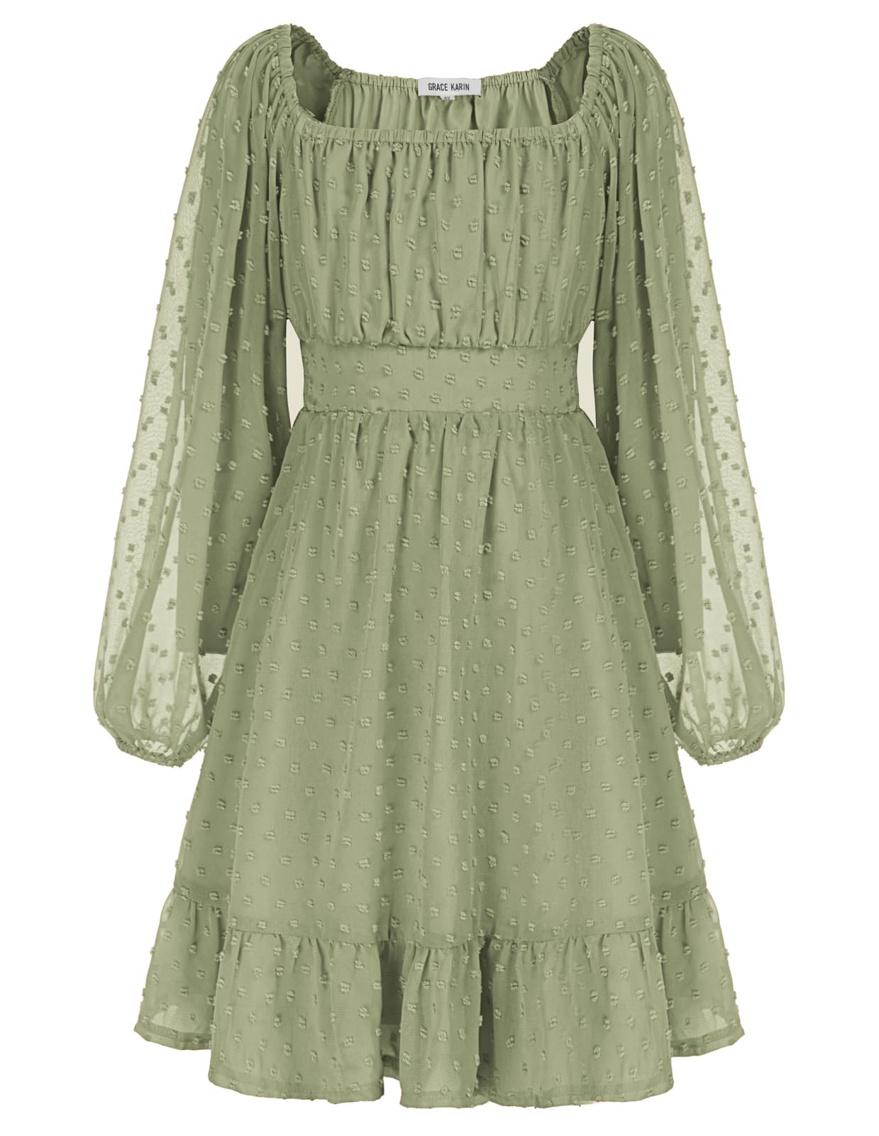 GRACE KARIN Girls Ruffle Tiered Dress Long Sleeve Swiss Dot Flowy A-Line Dress 6-14Y