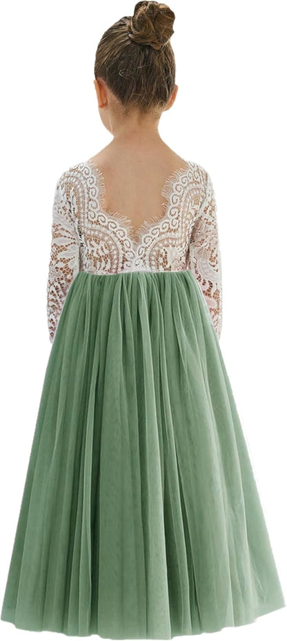 Girls Tulle Flower Girl Dress - Lace Back A-Line Party Dress