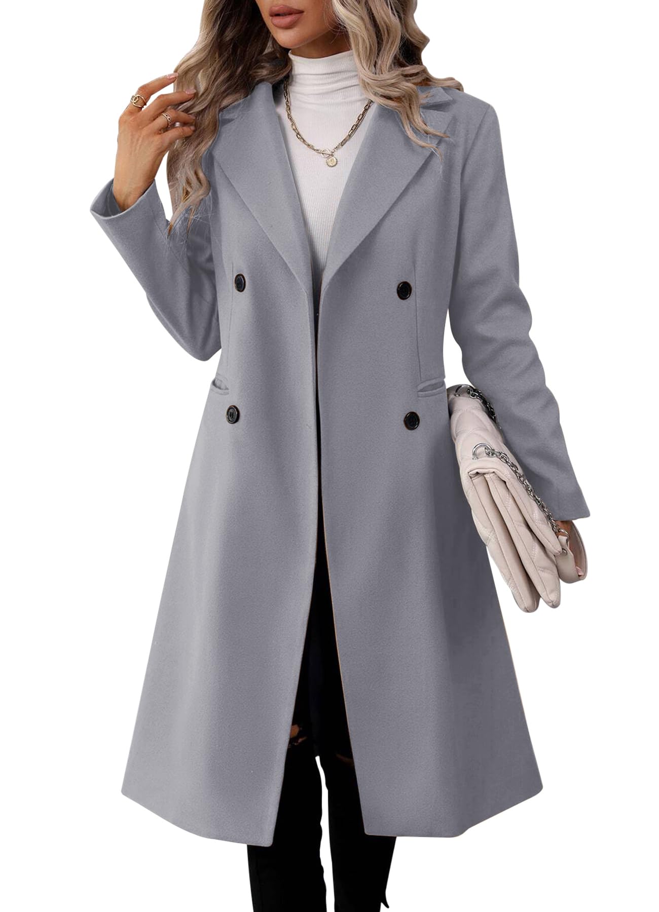 Danedvi Womens Long Double Breasted Coats Lapel Collar Pea Coat Winter Slim Fit Jackets Trench Coat Outwear