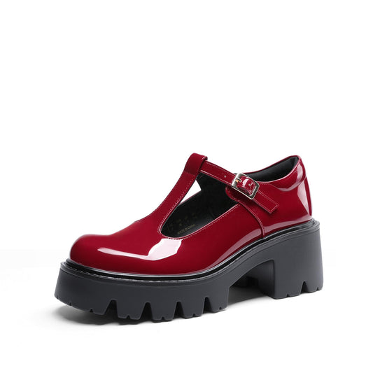 DREAM PAIRS Women's T-Strap Mary Jane Shoes Low Platform Chunky Block Heels Closed Toe Work Pumps Comfortable Round Toe Dress Wedding Party Shoes,Size 7.5,Red,DWUMPU2571