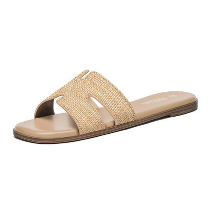 Women's Dressy Flat Sandals - Comfortable Slip On Leather Slide Sandals