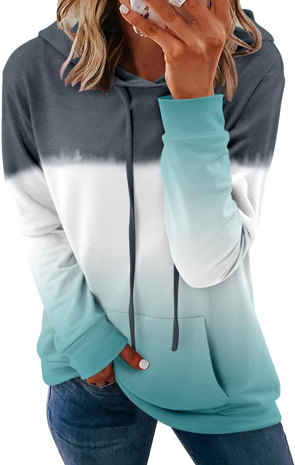 Pullover Hoodie - Tie Dye & Floral Print Hooded Sweatshirt with Pockets A B-mulgreen