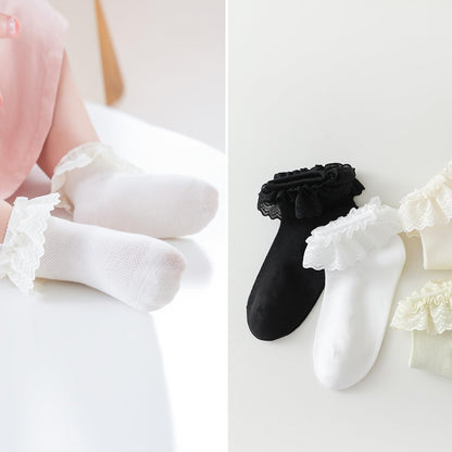 Baby Girl Lace Socks - Newborn Eyelet Ruffle Crew Socks 0-6 6-12 12-24 Months Cotton