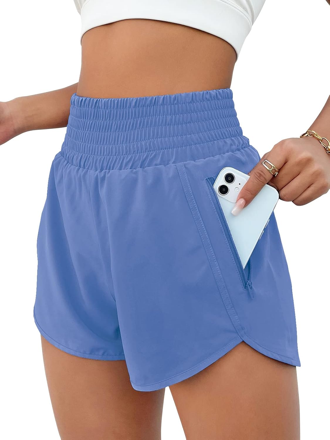 High Waisted Athletic Shorts Women Running Workout Shorts with Pockets Gym Sporty Blue54