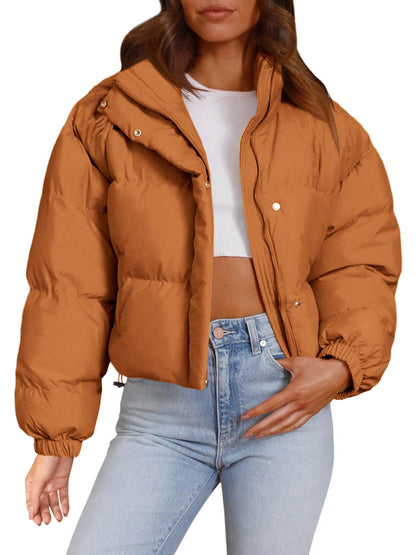 Imily Bela Womens Cropped Puffer Jackets Long Sleeve Stand Collar Coats Quilted Zipper Outerwear