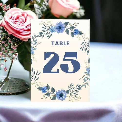 Spring Blue Flower Wedding Table Number Cards 1-75 Double Sided With Head Table For Reception Event Table Numbers Seating Cards Table Signage 5X7 Inch